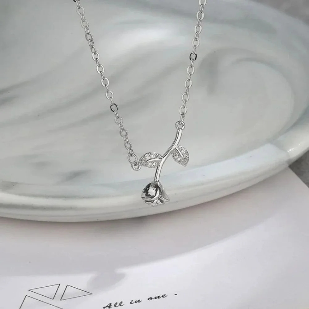 925 Sterling Silver Rose Pendant Necklace Dainty Romantic Rose Flower Necklace
